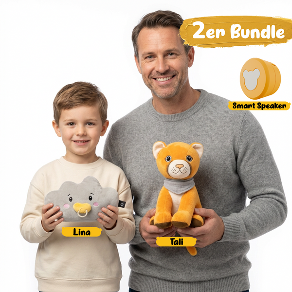 Lenabo Starter Kit 2er Bundle mit Lenabie Lina (Wolke) und Lenabie Tali (Puma) sowie Lenabo Smart Speaker – smartes, modulares Audiosystem für Kinder von 0 bis 7+ Jahren, ideal für Geschichten, Musik und altersgerechte Lernförderung, kompatibel mit allen Lenabies, per App steuerbar und flexibel erweiterbar.