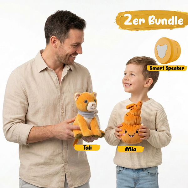 Lenabo Starter Kit 2er Bundle mit Lenabie Tali (Puma) und Lenabie Mia (Muschel) sowie Lenabo Smart Speaker – smartes, modulares Audiosystem für Kinder von 0 bis 7+ Jahren, ideal für Geschichten, Musik und spielerische Lernförderung, kompatibel mit allen Lenabies, per App steuerbar und flexibel erweiterbar.