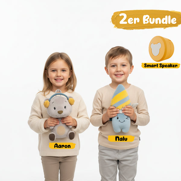 Lenabo Starter Kit 2er Bundle mit Lenabie Aaron (Bär) und Lenabie Nalu (Surfboard) sowie Lenabo Smart Speaker – smartes, erweiterbares Audiosystem für Kinder von 0 bis 7+ Jahren, ideal für Geschichten, Musik und frühe Lernförderung, kompatibel mit allen Lenabies und bequem per App steuerbar.
