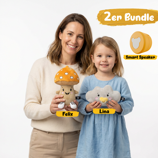 Lenabo Starter Kit 2er Bundle mit Lenabie Felix (Pilz) und Lenabie Lina (Wolke) sowie Lenabo Smart Speaker – smartes, modulares Audiosystem für Kinder von 0 bis 7+ Jahren, ideal für Geschichten, Musik und spielerische Lernförderung, kompatibel mit allen Lenabies, per App steuerbar und flexibel erweiterbar.