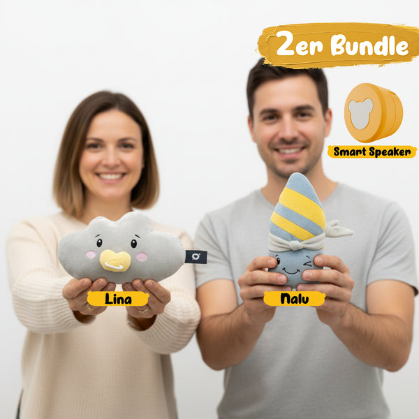 Lenabo Starter Kit 2er Bundle mit Lenabie Lina (Wolke) und Lenabie Nalu (Surfboard) sowie Lenabo Smart Speaker – modulares, erweiterbares Audiosystem und smartes Spielsystem für Kinder von 0 bis 7+ Jahren, ab Geburt nutzbar, kompatibel mit allen Lenabies, steuerbar per App für Geschichten, Musik und altersgerechte Lerninhalte.