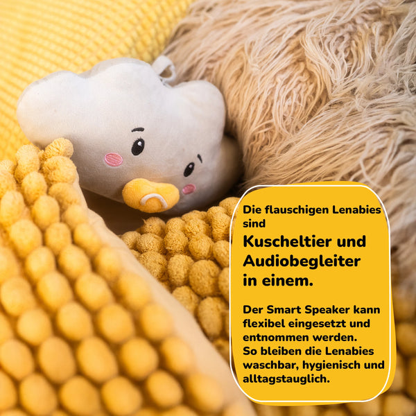 Lenabie Lina (Wolke) als Kuscheltier und Audiobegleiter in einem – weiches, waschbares Plüschtier mit herausnehmbarem Smart Speaker, ideal für Geschichten, Musik und entspannte Kuschelmomente