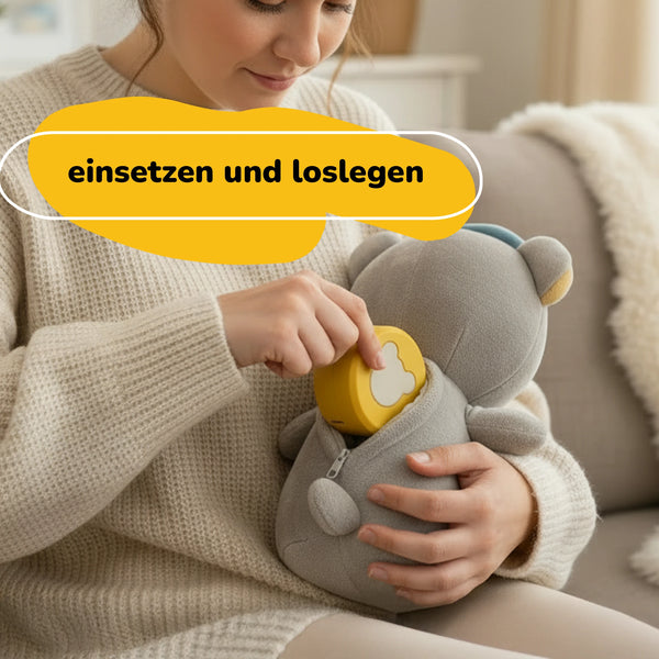 Lenabo Starter Kit mit Lenabie Aaron (Bär) und Lenabo Smart Speaker – Smart Speaker Modul einfach einsetzen und loslegen, herausnehmbares Audiomodul im Kuscheltier, kinderleichtes Audiosystem für Hörspiele, Musik, Weißes Rauschen und Gute-Nacht-Geschichten, sofort startklar für Babys und Kinder