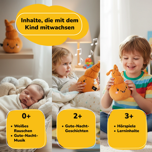 Lenabie Mia (Muschel) mit mitwachsenden Audioinhalten von 0 bis 7+ Jahren – Kuscheltier und Audiobegleiter für weißes Rauschen, Gute-Nacht-Geschichten, Hörspiele und Lerninhalte, kompatibel mit dem Lenabo Smart Speaker