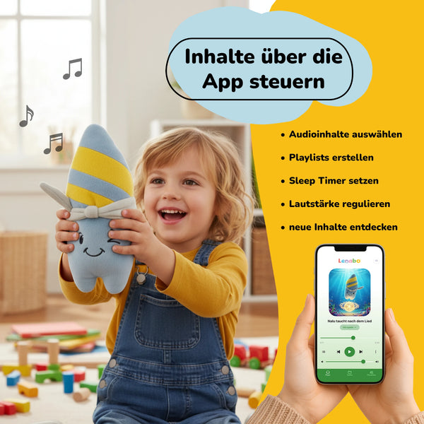 Lenabie Nalu (Surfboard) Kuscheltier mit App-Steuerung – Audioinhalte über die Lenabo App steuern, mitwachsendes Smart Toy 0–7 Jahre